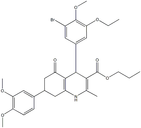 propyl 4-(3-bromo-5-ethoxy-4-methoxyphenyl)-7-(3,4-dimethoxyphenyl)-2-methyl-5-oxo-1,4,5,6,7,8-hexahydro-3-quinolinecarboxylate Struktur