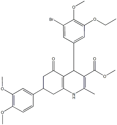 methyl 4-(3-bromo-5-ethoxy-4-methoxyphenyl)-7-(3,4-dimethoxyphenyl)-2-methyl-5-oxo-1,4,5,6,7,8-hexahydro-3-quinolinecarboxylate Struktur