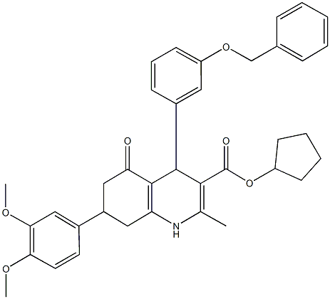 cyclopentyl 4-[3-(benzyloxy)phenyl]-7-(3,4-dimethoxyphenyl)-2-methyl-5-oxo-1,4,5,6,7,8-hexahydro-3-quinolinecarboxylate Struktur