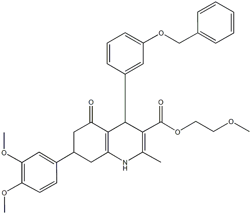 2-methoxyethyl 4-[3-(benzyloxy)phenyl]-7-(3,4-dimethoxyphenyl)-2-methyl-5-oxo-1,4,5,6,7,8-hexahydro-3-quinolinecarboxylate Struktur