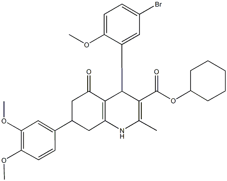 cyclohexyl 4-(5-bromo-2-methoxyphenyl)-7-(3,4-dimethoxyphenyl)-2-methyl-5-oxo-1,4,5,6,7,8-hexahydro-3-quinolinecarboxylate Struktur