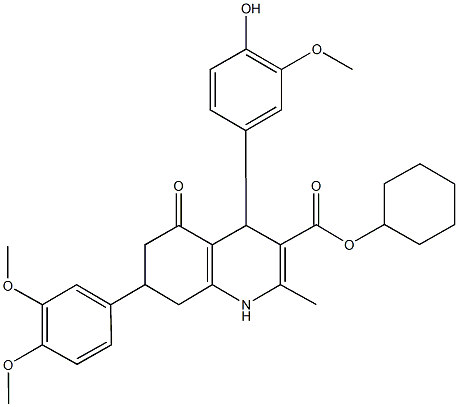 cyclohexyl 7-(3,4-dimethoxyphenyl)-4-(4-hydroxy-3-methoxyphenyl)-2-methyl-5-oxo-1,4,5,6,7,8-hexahydro-3-quinolinecarboxylate Struktur