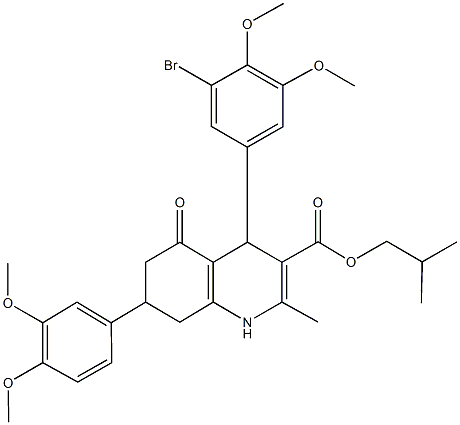 isobutyl 4-(3-bromo-4,5-dimethoxyphenyl)-7-(3,4-dimethoxyphenyl)-2-methyl-5-oxo-1,4,5,6,7,8-hexahydro-3-quinolinecarboxylate Struktur