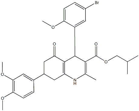 isobutyl 4-(5-bromo-2-methoxyphenyl)-7-(3,4-dimethoxyphenyl)-2-methyl-5-oxo-1,4,5,6,7,8-hexahydro-3-quinolinecarboxylate Struktur