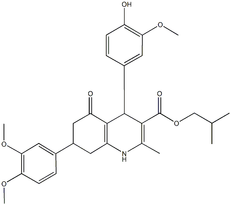 isobutyl 7-(3,4-dimethoxyphenyl)-4-(4-hydroxy-3-methoxyphenyl)-2-methyl-5-oxo-1,4,5,6,7,8-hexahydro-3-quinolinecarboxylate Struktur