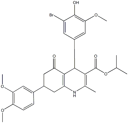 isopropyl 4-(3-bromo-4-hydroxy-5-methoxyphenyl)-7-(3,4-dimethoxyphenyl)-2-methyl-5-oxo-1,4,5,6,7,8-hexahydro-3-quinolinecarboxylate Struktur