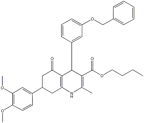 butyl 4-[3-(benzyloxy)phenyl]-7-(3,4-dimethoxyphenyl)-2-methyl-5-oxo-1,4,5,6,7,8-hexahydro-3-quinolinecarboxylate Struktur