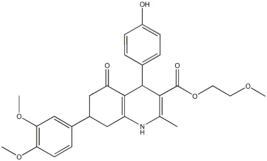 2-methoxyethyl 7-(3,4-dimethoxyphenyl)-4-(4-hydroxyphenyl)-2-methyl-5-oxo-1,4,5,6,7,8-hexahydro-3-quinolinecarboxylate Struktur