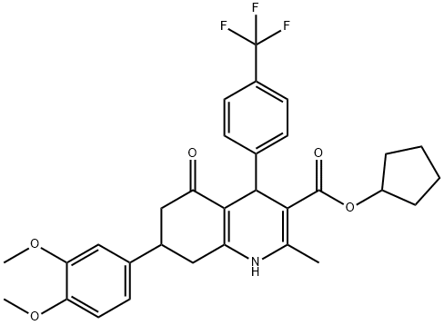 cyclopentyl 7-(3,4-dimethoxyphenyl)-2-methyl-5-oxo-4-[4-(trifluoromethyl)phenyl]-1,4,5,6,7,8-hexahydro-3-quinolinecarboxylate Struktur