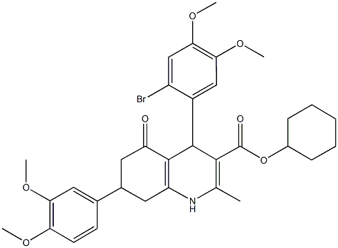 cyclohexyl 4-(2-bromo-4,5-dimethoxyphenyl)-7-(3,4-dimethoxyphenyl)-2-methyl-5-oxo-1,4,5,6,7,8-hexahydro-3-quinolinecarboxylate Struktur