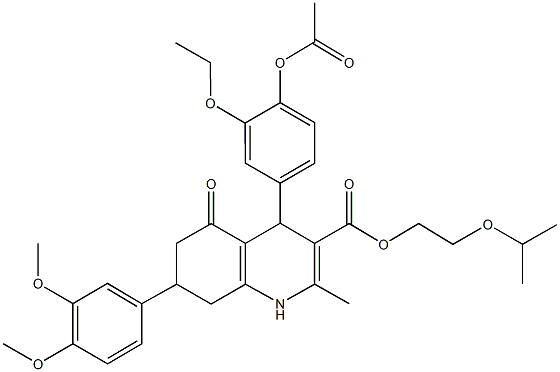 2-isopropoxyethyl 4-[4-(acetyloxy)-3-ethoxyphenyl]-7-(3,4-dimethoxyphenyl)-2-methyl-5-oxo-1,4,5,6,7,8-hexahydro-3-quinolinecarboxylate Struktur