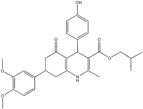 isobutyl 7-(3,4-dimethoxyphenyl)-4-(4-hydroxyphenyl)-2-methyl-5-oxo-1,4,5,6,7,8-hexahydro-3-quinolinecarboxylate Struktur