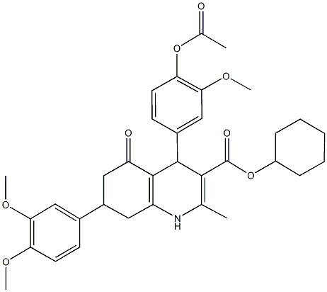 cyclohexyl 4-[4-(acetyloxy)-3-methoxyphenyl]-7-(3,4-dimethoxyphenyl)-2-methyl-5-oxo-1,4,5,6,7,8-hexahydro-3-quinolinecarboxylate Struktur