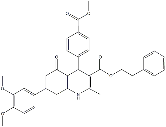 2-phenylethyl 7-(3,4-dimethoxyphenyl)-4-[4-(methoxycarbonyl)phenyl]-2-methyl-5-oxo-1,4,5,6,7,8-hexahydro-3-quinolinecarboxylate Struktur