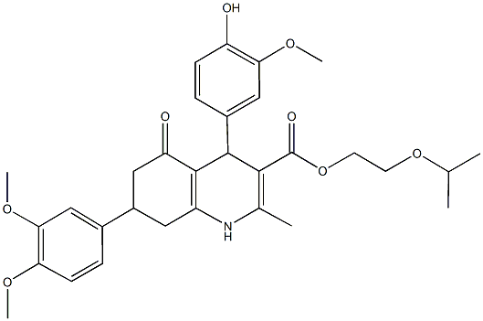 2-isopropoxyethyl 7-(3,4-dimethoxyphenyl)-4-(4-hydroxy-3-methoxyphenyl)-2-methyl-5-oxo-1,4,5,6,7,8-hexahydro-3-quinolinecarboxylate Struktur