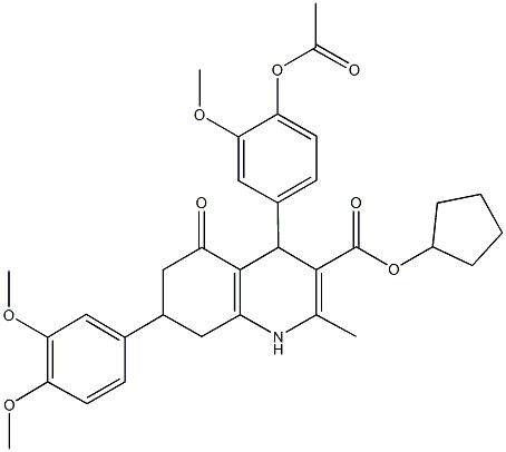 cyclopentyl 4-[4-(acetyloxy)-3-methoxyphenyl]-7-(3,4-dimethoxyphenyl)-2-methyl-5-oxo-1,4,5,6,7,8-hexahydro-3-quinolinecarboxylate Struktur