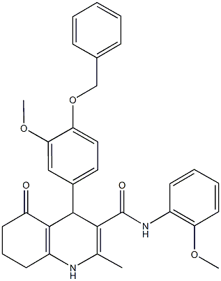 4-[4-(benzyloxy)-3-methoxyphenyl]-N-(2-methoxyphenyl)-2-methyl-5-oxo-1,4,5,6,7,8-hexahydro-3-quinolinecarboxamide Struktur