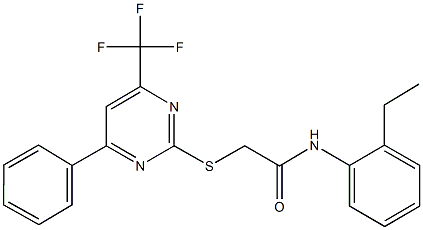 N-(2-ethylphenyl)-2-{[4-phenyl-6-(trifluoromethyl)-2-pyrimidinyl]sulfanyl}acetamide Struktur