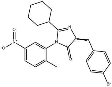 5-(4-bromobenzylidene)-2-cyclohexyl-3-{5-nitro-2-methylphenyl}-3,5-dihydro-4H-imidazol-4-one Struktur