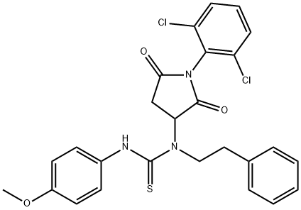 N-[1-(2,6-dichlorophenyl)-2,5-dioxo-3-pyrrolidinyl]-N'-(4-methoxyphenyl)-N-(2-phenylethyl)thiourea Struktur