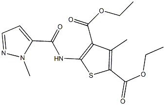 diethyl 3-methyl-5-{[(1-methyl-1H-pyrazol-5-yl)carbonyl]amino}-2,4-thiophenedicarboxylate Struktur