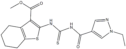 methyl 2-[({[(1-ethyl-1H-pyrazol-4-yl)carbonyl]amino}carbothioyl)amino]-4,5,6,7-tetrahydro-1-benzothiophene-3-carboxylate Struktur