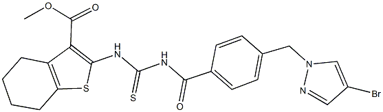 methyl 2-{[({4-[(4-bromo-1H-pyrazol-1-yl)methyl]benzoyl}amino)carbothioyl]amino}-4,5,6,7-tetrahydro-1-benzothiophene-3-carboxylate Struktur