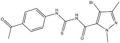 N-(4-acetylphenyl)-N'-[(4-bromo-1,3-dimethyl-1H-pyrazol-5-yl)carbonyl]thiourea Struktur