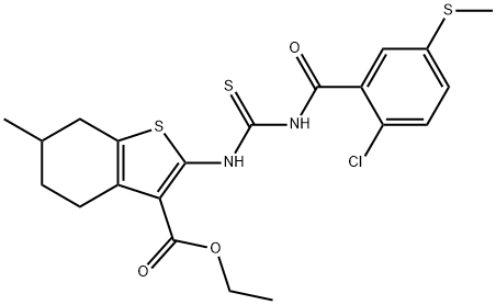 ethyl 2-[({[2-chloro-5-(methylsulfanyl)benzoyl]amino}carbothioyl)amino]-6-methyl-4,5,6,7-tetrahydro-1-benzothiophene-3-carboxylate Struktur