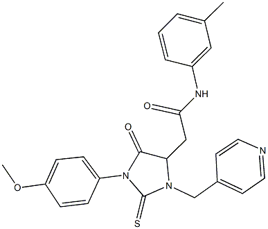 2-[1-(4-methoxyphenyl)-5-oxo-3-(4-pyridinylmethyl)-2-thioxo-4-imidazolidinyl]-N-(3-methylphenyl)acetamide Struktur