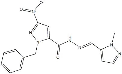 1-benzyl-3-nitro-N'-[(1-methyl-1H-pyrazol-5-yl)methylene]-1H-pyrazole-5-carbohydrazide Struktur