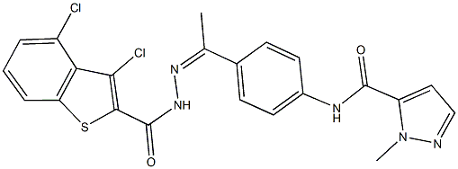 N-(4-{N-[(3,4-dichloro-1-benzothien-2-yl)carbonyl]ethanehydrazonoyl}phenyl)-1-methyl-1H-pyrazole-5-carboxamide Struktur