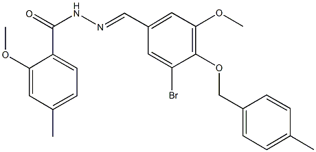 N'-{3-bromo-5-methoxy-4-[(4-methylbenzyl)oxy]benzylidene}-2-methoxy-4-methylbenzohydrazide Struktur