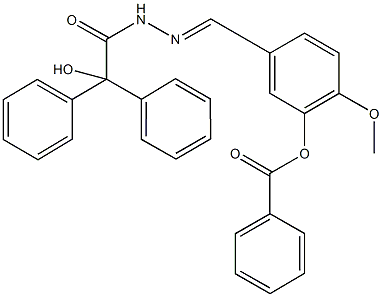 5-{2-[hydroxy(diphenyl)acetyl]carbohydrazonoyl}-2-methoxyphenyl benzoate Struktur