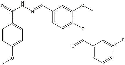 2-methoxy-4-[2-(4-methoxybenzoyl)carbohydrazonoyl]phenyl 3-fluorobenzoate Struktur