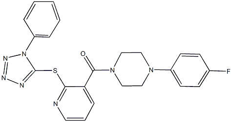 3-{[4-(4-fluorophenyl)-1-piperazinyl]carbonyl}-2-pyridinyl 1-phenyl-1H-tetraazol-5-yl sulfide Struktur