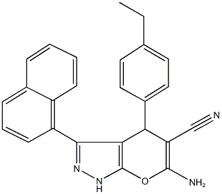 6-amino-4-(4-ethylphenyl)-3-(1-naphthyl)-1,4-dihydropyrano[2,3-c]pyrazole-5-carbonitrile Struktur