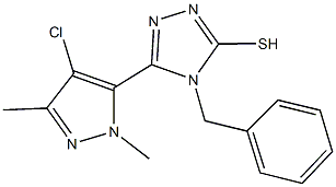 4-benzyl-5-(4-chloro-1,3-dimethyl-1H-pyrazol-5-yl)-4H-1,2,4-triazole-3-thiol Struktur