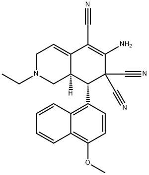 6-amino-2-ethyl-8-(4-methoxy-1-naphthyl)-2,3,8,8a-tetrahydro-5,7,7(1H)-isoquinolinetricarbonitrile Struktur