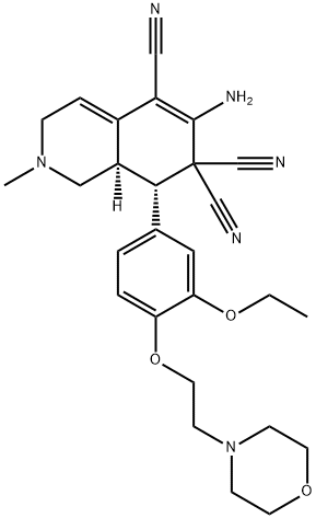 6-amino-8-{3-ethoxy-4-[2-(4-morpholinyl)ethoxy]phenyl}-2-methyl-2,3,8,8a-tetrahydro-5,7,7(1H)-isoquinolinetricarbonitrile Struktur