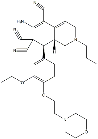 6-amino-8-{3-ethoxy-4-[2-(4-morpholinyl)ethoxy]phenyl}-2-propyl-2,3,8,8a-tetrahydro-5,7,7(1H)-isoquinolinetricarbonitrile Struktur