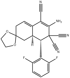 2-amino-4-(2,6-difluorophenyl)-4a,5,6,7-tetrahydrospiro[naphthalene-6,2'-[1,3]-dioxolane]-1,3,3(4H)-tricarbonitrile Struktur