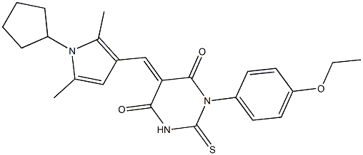 5-[(1-cyclopentyl-2,5-dimethyl-1H-pyrrol-3-yl)methylene]-1-(4-ethoxyphenyl)-2-thioxodihydro-4,6(1H,5H)-pyrimidinedione Struktur