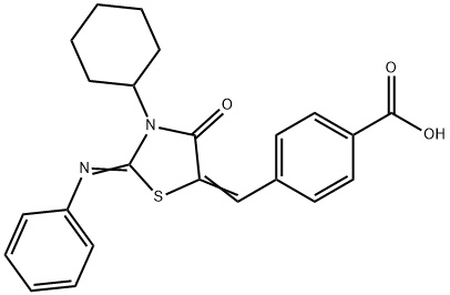 4-{[3-cyclohexyl-4-oxo-2-(phenylimino)-1,3-thiazolidin-5-ylidene]methyl}benzoic acid Struktur