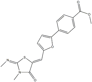 methyl 4-(5-{[3-methyl-2-(methylimino)-4-oxo-1,3-thiazolidin-5-ylidene]methyl}-2-furyl)benzoate Struktur