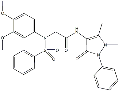 2-[3,4-dimethoxy(phenylsulfonyl)anilino]-N-(1,5-dimethyl-3-oxo-2-phenyl-2,3-dihydro-1H-pyrazol-4-yl)acetamide Struktur