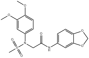 N-(1,3-benzodioxol-5-yl)-2-[3,4-dimethoxy(methylsulfonyl)anilino]acetamide Struktur