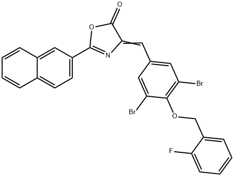 4-{3,5-dibromo-4-[(2-fluorobenzyl)oxy]benzylidene}-2-(2-naphthyl)-1,3-oxazol-5(4H)-one Struktur