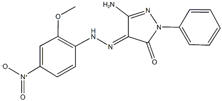 3-amino-1-phenyl-1H-pyrazole-4,5-dione 4-({4-nitro-2-methoxyphenyl}hydrazone) Struktur