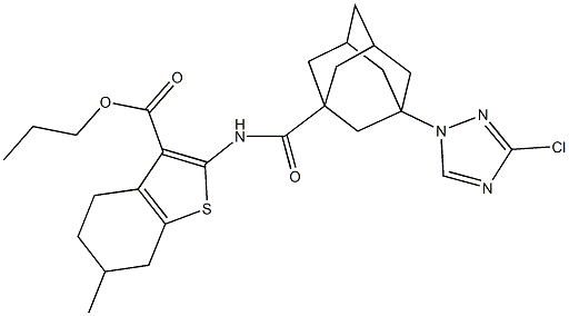 propyl 2-({[3-(3-chloro-1H-1,2,4-triazol-1-yl)-1-adamantyl]carbonyl}amino)-6-methyl-4,5,6,7-tetrahydro-1-benzothiophene-3-carboxylate Struktur